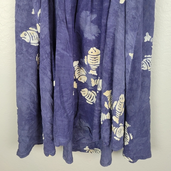 Young Fashion‎ Indonesian Fish Babydoll Rayon Sun Dress Smocked Purple Tropical - Picture 8 of 10